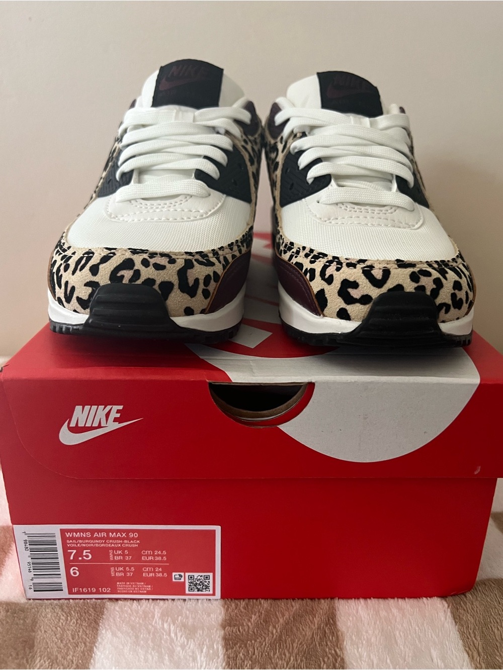 Nike Air Max 90 SE Sneakers Burgundy/Leopard IF1619 102 Women’s Sz 7.5 BNIB - Picture 13 of 16